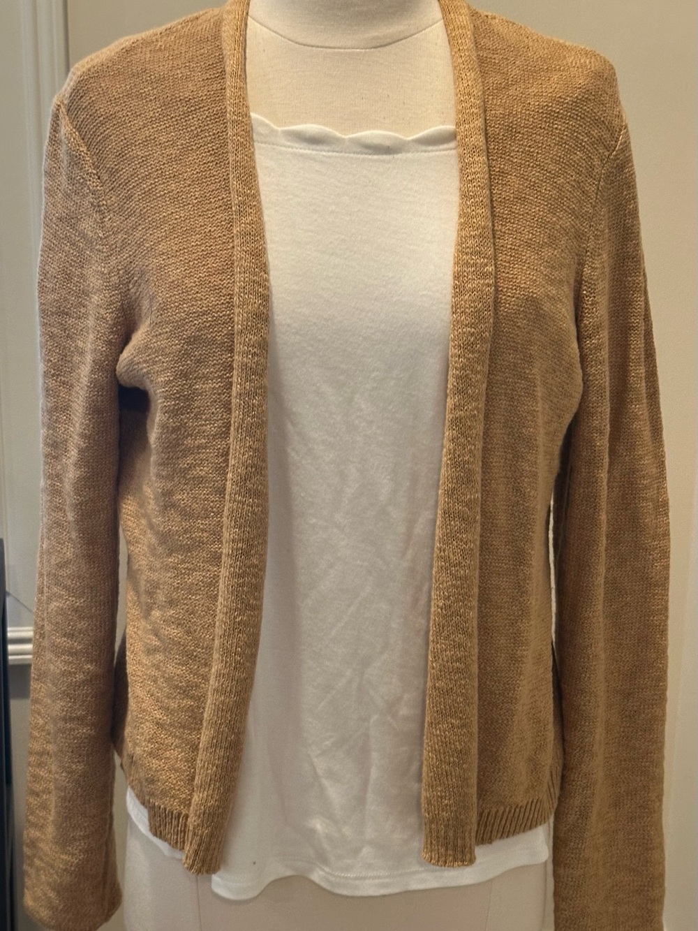 Lilly Pulitzer Faretta Camel Tan Open Front Cotton Blend Cardigan Large